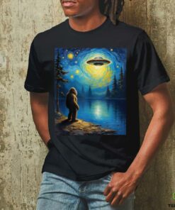 Bigfoot Gazing UFO Mystical Encounter Alien Visit Van Gogh Shirt