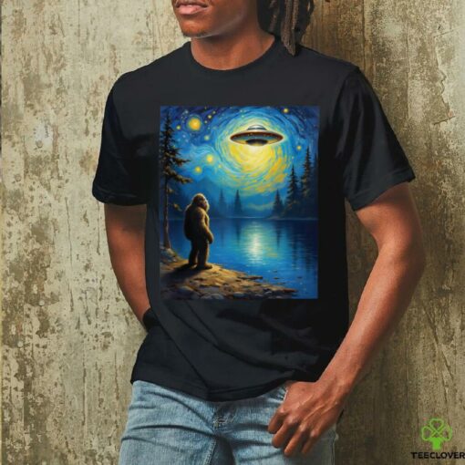 Bigfoot Gazing UFO Mystical Encounter Alien Visit Van Gogh Shirt
