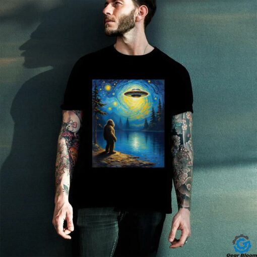 Bigfoot Gazing UFO Mystical Encounter Alien Visit Van Gogh Shirt