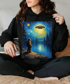 Bigfoot Gazing UFO Mystical Encounter Alien Visit Van Gogh Shirt