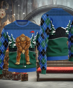 Bigfoot Golfing Ugly Christmas Sweater