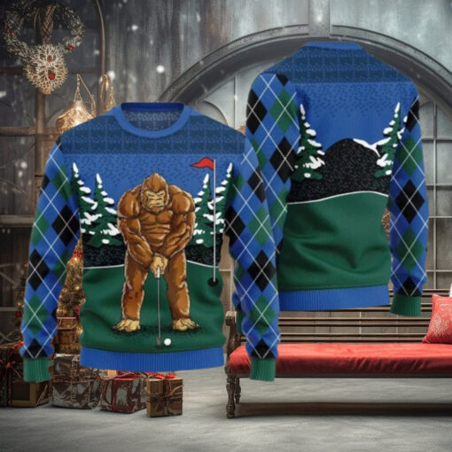 Bigfoot Golfing Ugly Christmas Sweater