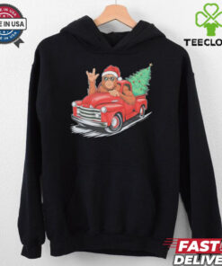 Bigfoot Rock On Christmas Tree Light Driving Truck Women’s Shirt