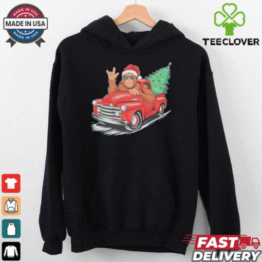 Bigfoot Rock On Christmas Tree Light Driving Truck Women’s Shirt