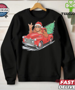 Bigfoot Rock On Christmas Tree Light Driving Truck Women’s Shirt