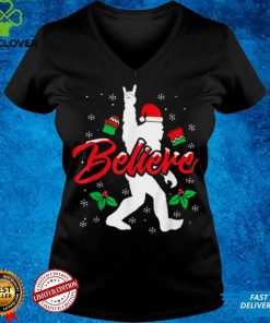 Bigfoot Santa Believe Funny Bigfoot Christmas Rock On T Shirt