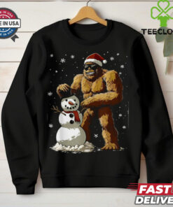 Bigfoot Santa Snowman Kids Boys Men Xmas Christmas Graphic T Shirt Recovered