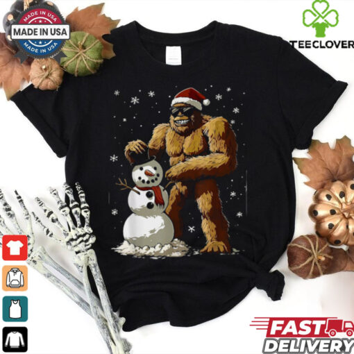 Bigfoot Santa Snowman Kids Boys Men Xmas Christmas Graphic T Shirt Recovered