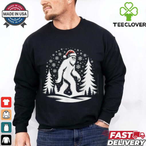 Bigfoot Snow Santa Hat, Christmas Sasquatch Hiking T Shirt Recovered