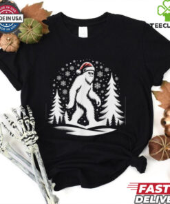 Bigfoot Snow Santa Hat, Christmas Sasquatch Hiking T Shirt Recovered