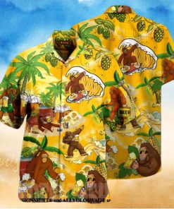 Bigfoot Summer Beer Beach All Over Print Hawaiian Shirt Yellow
