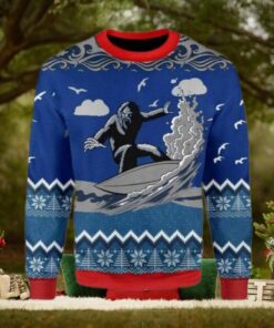 Bigfoot Surfing Ugly Christmas Sweater