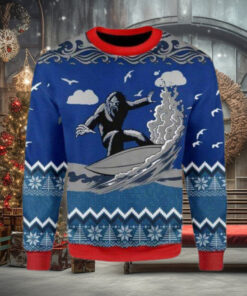 Bigfoot Surfing Ugly Christmas Sweater