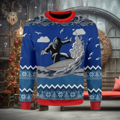 Bigfoot Surfing Ugly Christmas Sweater