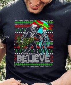 Bigfoot UFO Alien Believe Christmas ugly shirt