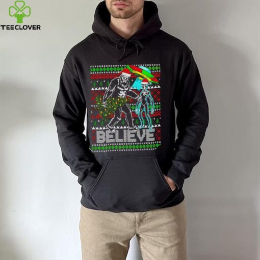 Bigfoot UFO Alien Believe Christmas ugly shirt