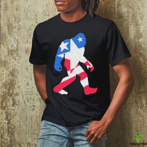 Bigfoot With American Flag Red White Blue Funny 4Th Of July Shirt