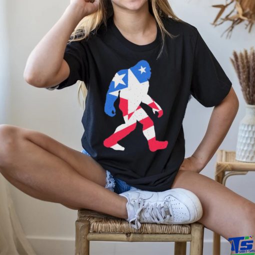 Bigfoot With American Flag Red White Blue Funny 4Th Of July Shirt