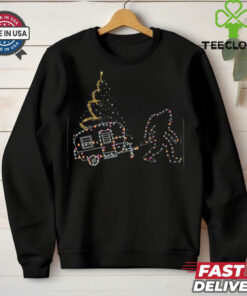 Bigfoot With Camping Car Light Christmas T Shirt Recovered