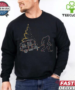 Bigfoot With Camping Car Light Christmas T Shirt Recovered