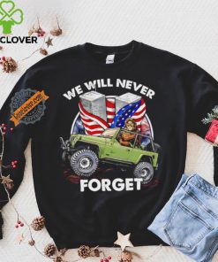 Bigfoot riding Jeep we will never forget American flag shirt