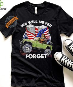 Bigfoot riding Jeep we will never forget American flag shirt