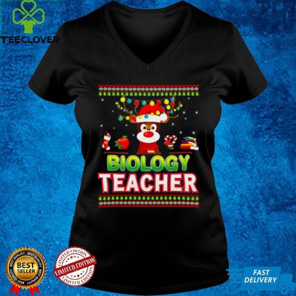 Biology Teacher Reindeer Christmas Light Merry Ugly Shirt