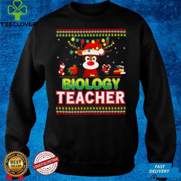 Biology Teacher Reindeer Christmas Light Merry Ugly Shirt