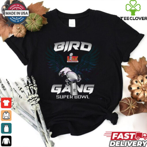 Bird Gang Eagle Mascot Holding The Trophy Super Bowl Lix shirt