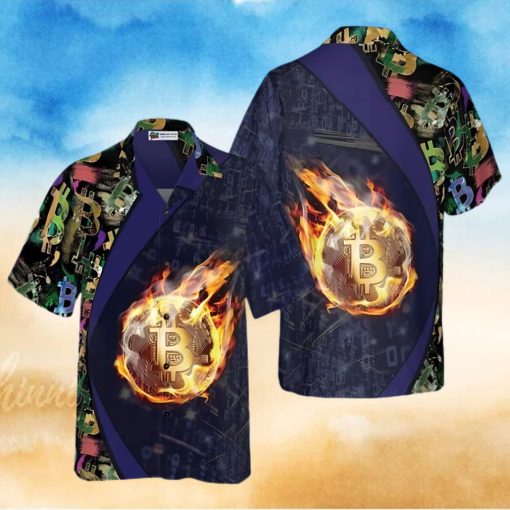 Bitcoin Block Chain Flame Hawaiian Shirt