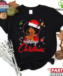 Black African American Melanin Christmas santa hat shirt