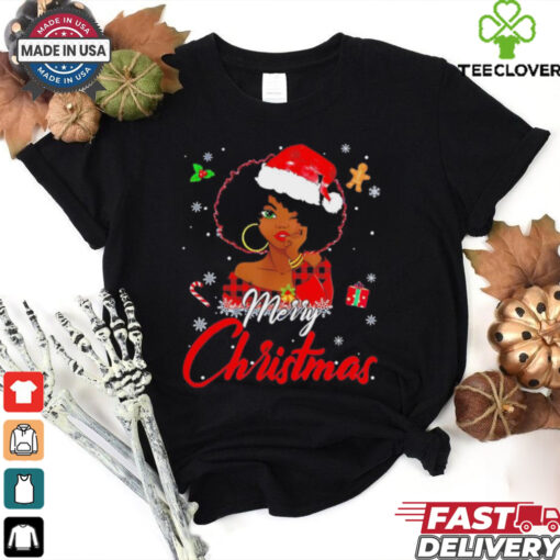 Black African American Melanin Christmas santa hat shirt