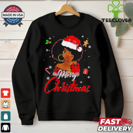 Black African American Melanin Christmas santa hat shirt