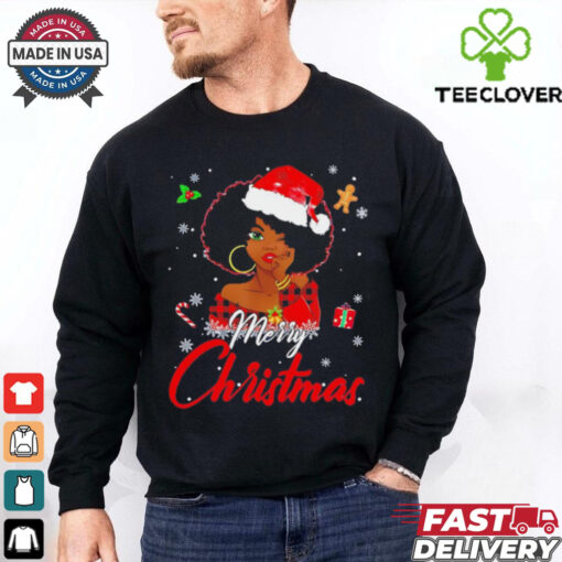 Black African American Melanin Christmas santa hat shirt