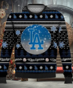 Black And Blue LA Dodgers Ugly Christmas Sweater With Snowflakes