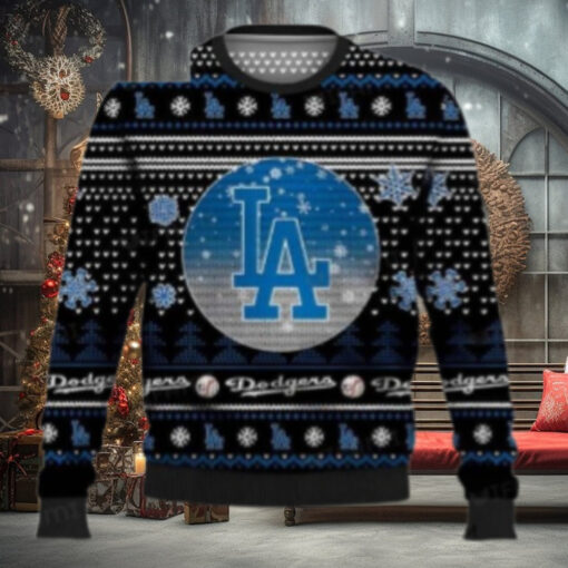 Black And Blue LA Dodgers Ugly Christmas Sweater With Snowflakes