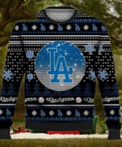 Black And Blue LA Dodgers Ugly Christmas Sweater With Snowflakes