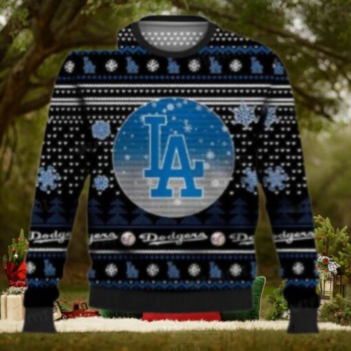 Black And Blue LA Dodgers Ugly Christmas Sweater With Snowflakes