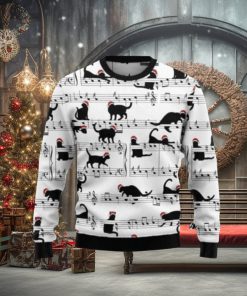 Black Cat Christmas Music Notes Ugly Christmas Sweaters 3D