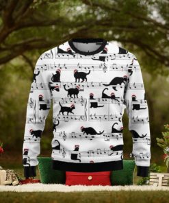 Black Cat Christmas Music Notes Ugly Christmas Sweaters 3D