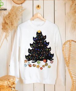 Black Cat Christmas Tree Light Funny Cat Lover Christmas Unisex Shirt