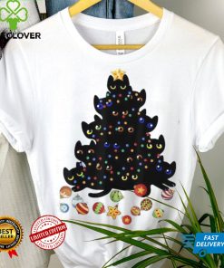 Black Cat Christmas Tree Light Funny Cat Lover Christmas Unisex Shirt