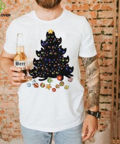 Black Cat Christmas Tree Light Funny Cat Lover Christmas Unisex Shirt