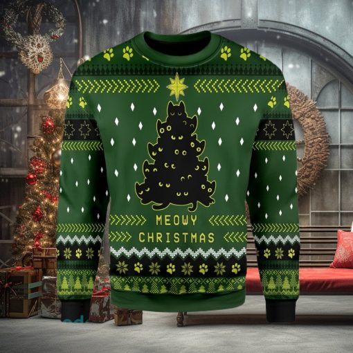 Black Cat Christmas Tree Ugly Christmas Sweater Xmas Gift Men And Women Christmas Sweater