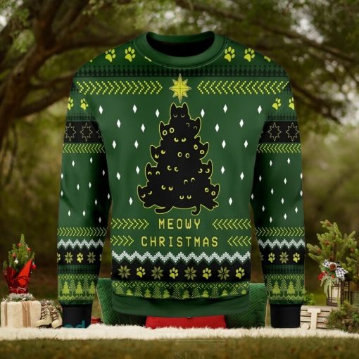 Black Cat Christmas Tree Ugly Christmas Sweater Xmas Gift Men And Women Christmas Sweater
