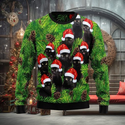 Black Cat Christmas Tree Ugly Christmas Sweater