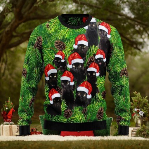 Black Cat Christmas Tree Ugly Christmas Sweater