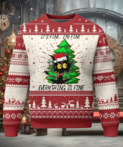 Black Cat Christmas Ugly Christmas Sweater It’s Fine I’m Fine Everthing Is Fine Funny Xmas