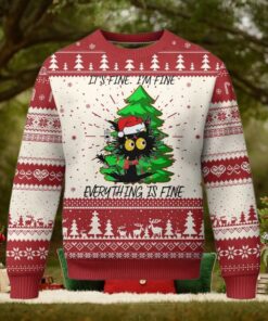 Black Cat Christmas Ugly Christmas Sweater It’s Fine I’m Fine Everthing Is Fine Funny Xmas