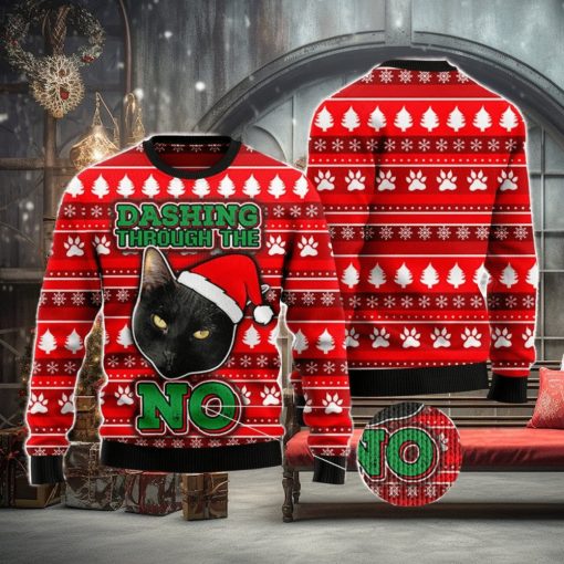 Black Cat Dashing Through the No Ugly Christmas Sweater AOP All Over Printed Sweater